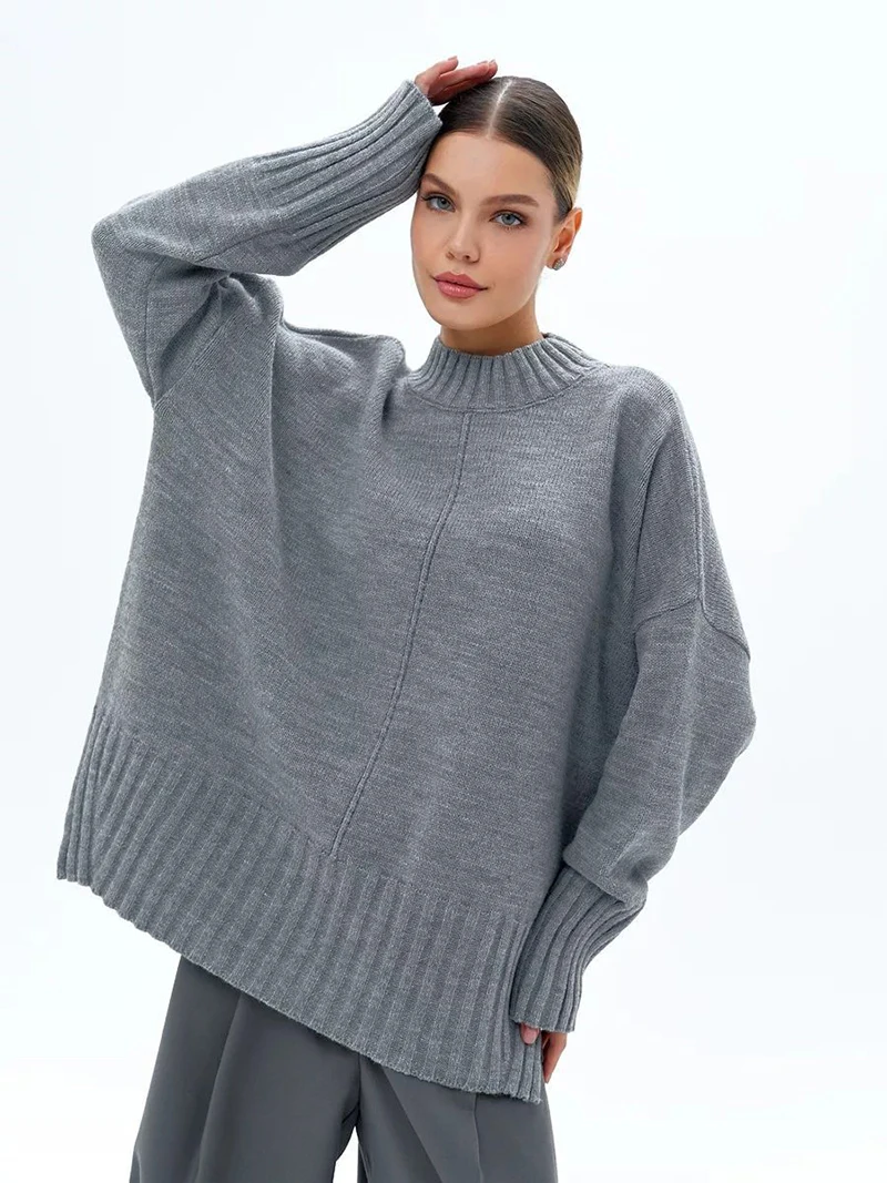 DGLUKE свитер оверсайз с круглым вырезом женский вязаный пуловер длинными рукавами