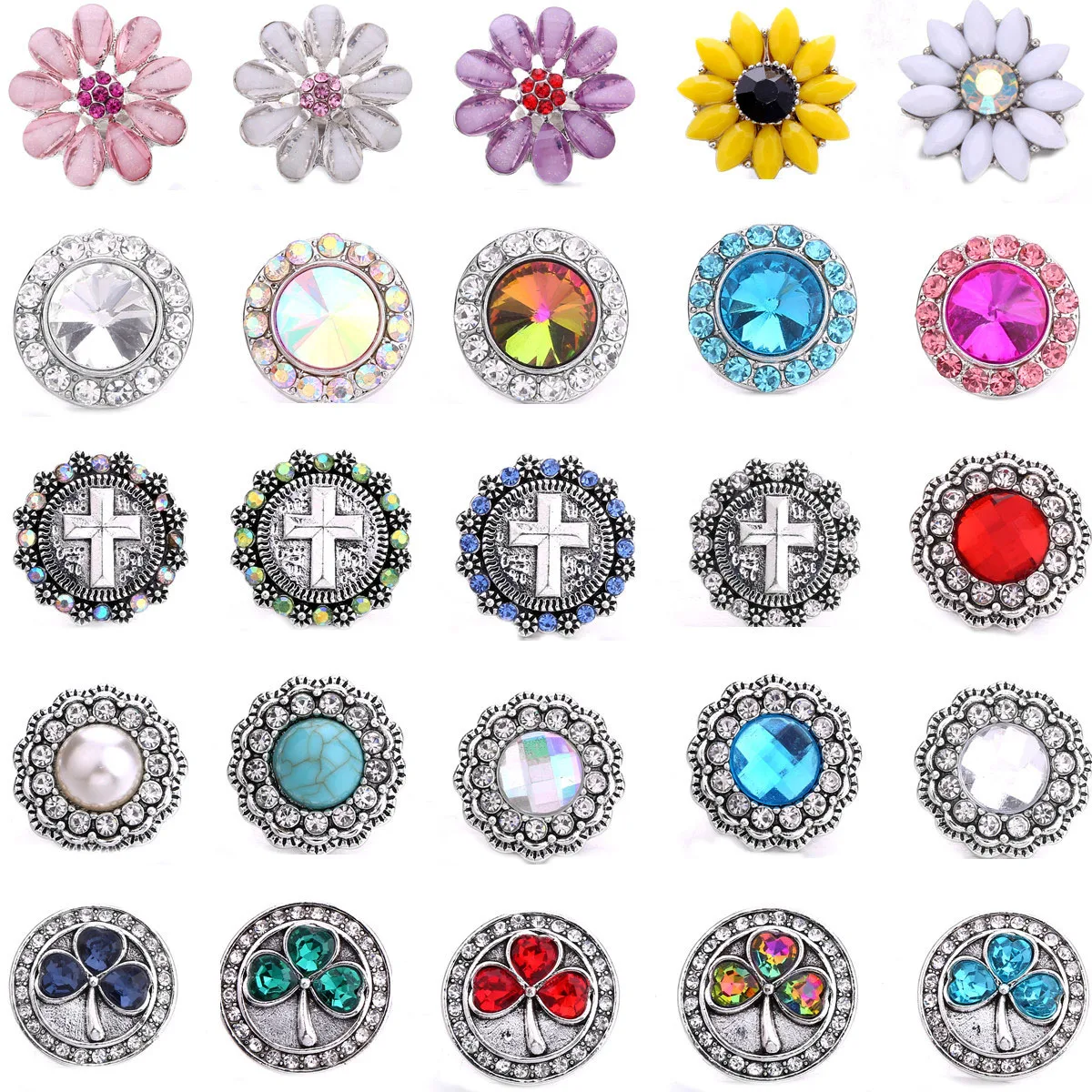 

5pcs/lot New Snap Button Jewelry DIY Charms Metal Crystal Rhinestone 18MM Snap Buttons Fit 18mm Snap Button Bracelet Necklace