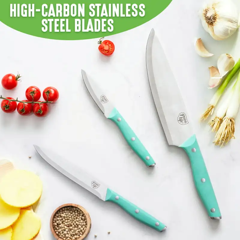 

Stainless Steel Knife Set, 3 Piece, Turquoise Kitchen knives Chef knife Cook Set Chef Utility Slicer Vegetable Peeler
