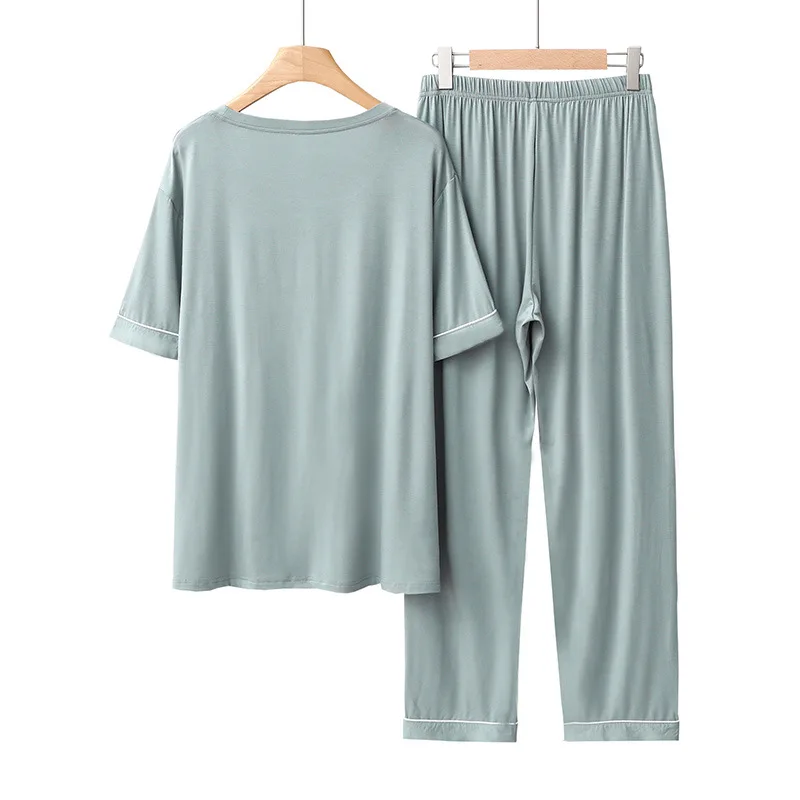 

Shorts Size Sleepwear Plus Big Two Size New Sleeved Summer Men Pajamas +Pants T-shirt for Set Nightwear Modal Loungewear Piece