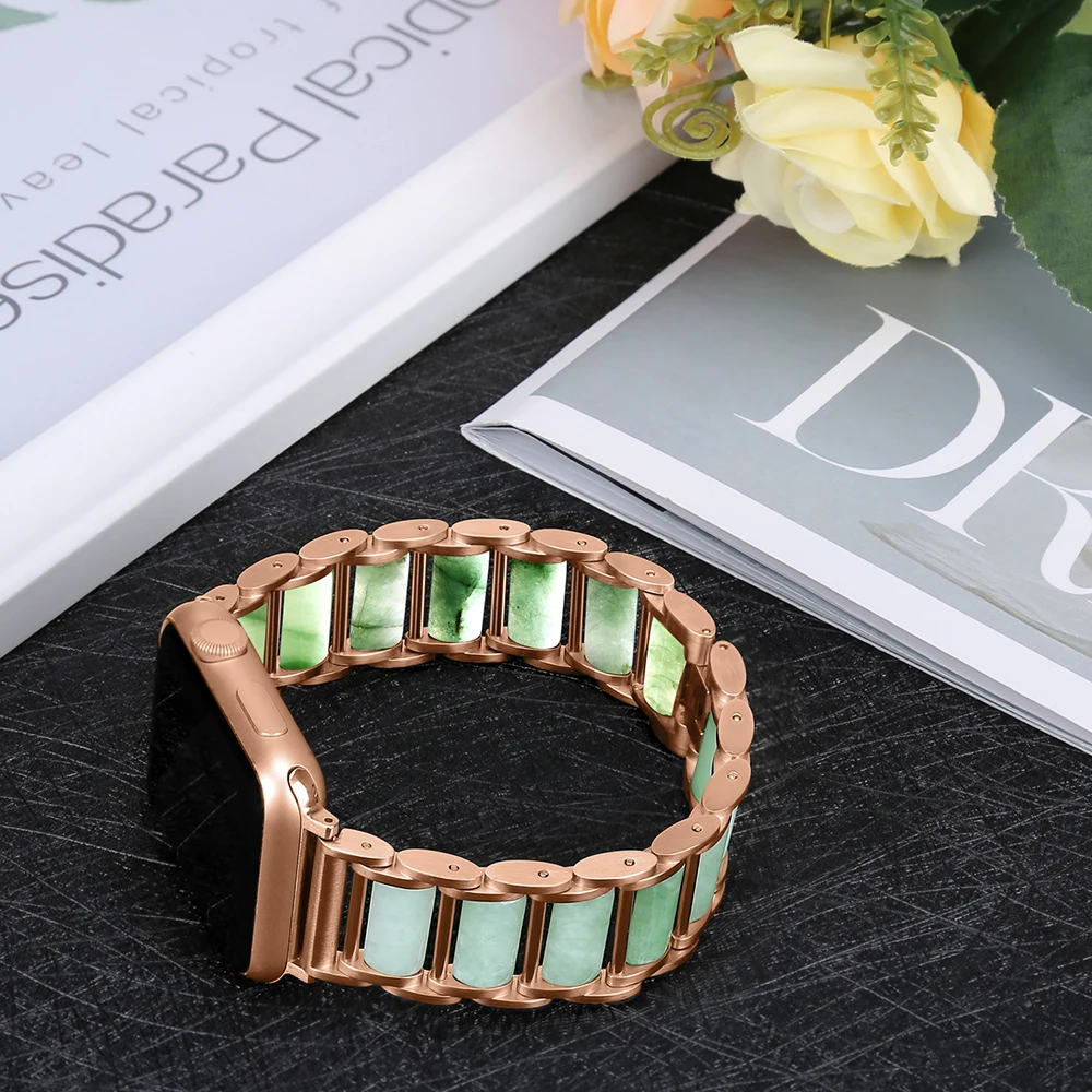 Natural Emerald Strap for Apple Watch 49mm 45mm 41mm 44mm40mm 42mm38mm Stainless Steel Wristband for Iwatch Series Ultra 87654SE enlarge