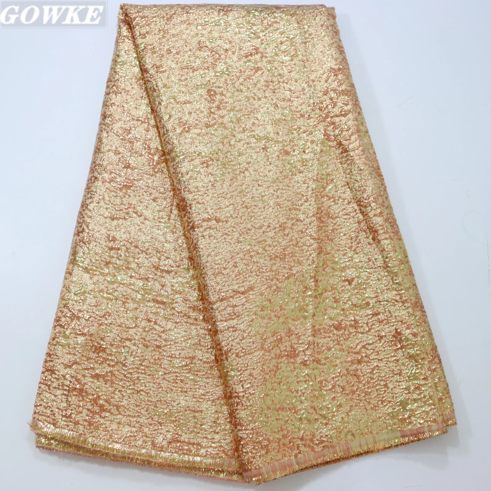 

Nigerian Latest Design Brocade Jacquard Lace Fabric African High Quality Gilding Organza 5 Yard Fabric For Women Party Dress Sew