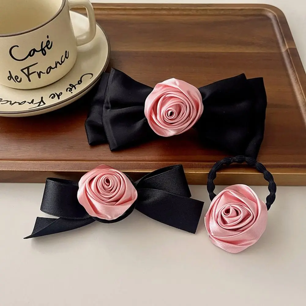 

Vintage Pink Rose Flower Bow Hair Clip Hair Rope Simple Elegant Hairpin Duckbill Clip Hair Ring Hair Scrunchies Hair Accessories