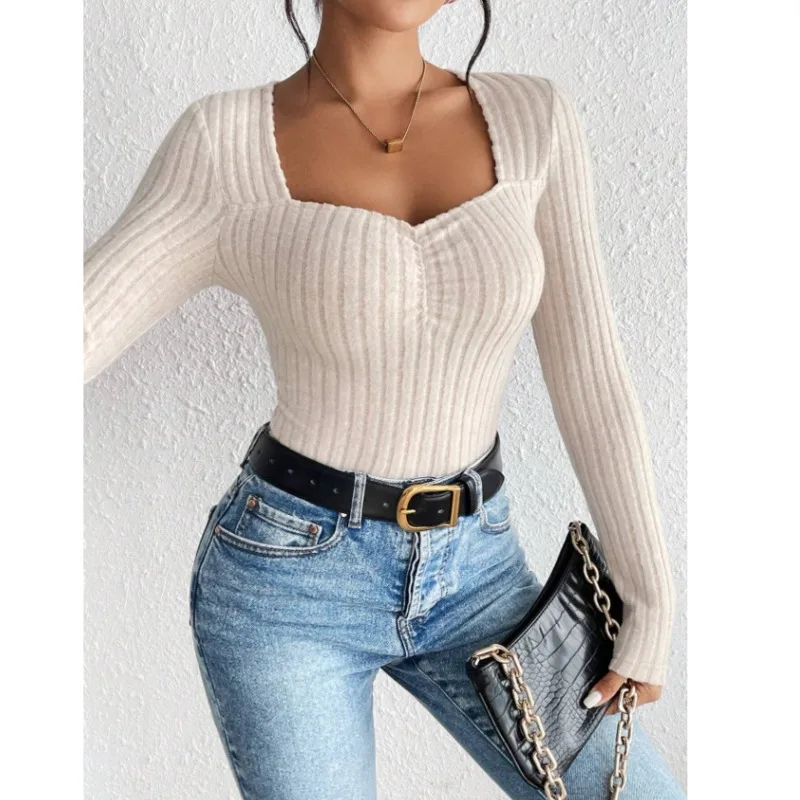 Черный вязаный свитер с длинными рукавами для женщин Осенний сексуальный