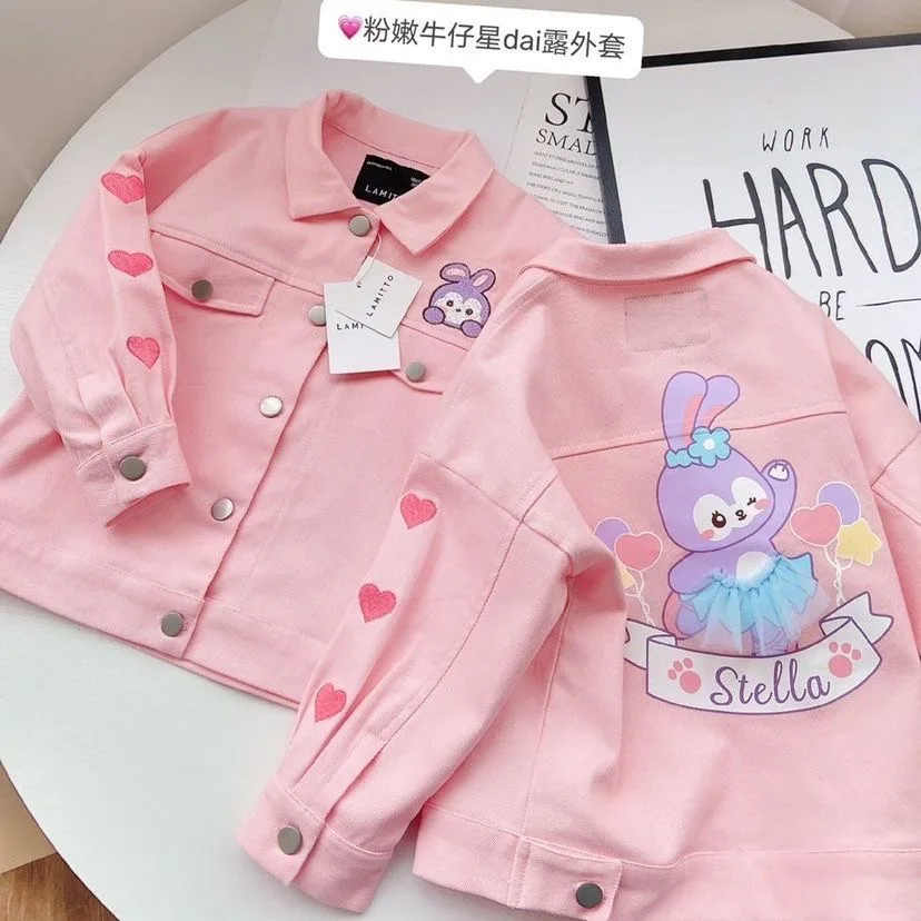 

Pink Cartoon Kids Coats Kawaii Denim Coats For Girl Coats Spring Children Clothing Baby Girls Clothes Outerwear Jean Jacket