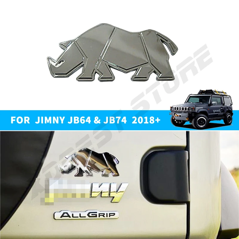 

For Suzuki Jimny Rhino Rhinoceros Grille Badge Car Body Emblem 3D ABS Chrome Tail Sticker JB43 JB23 JB64 JB74 JB31 JB33