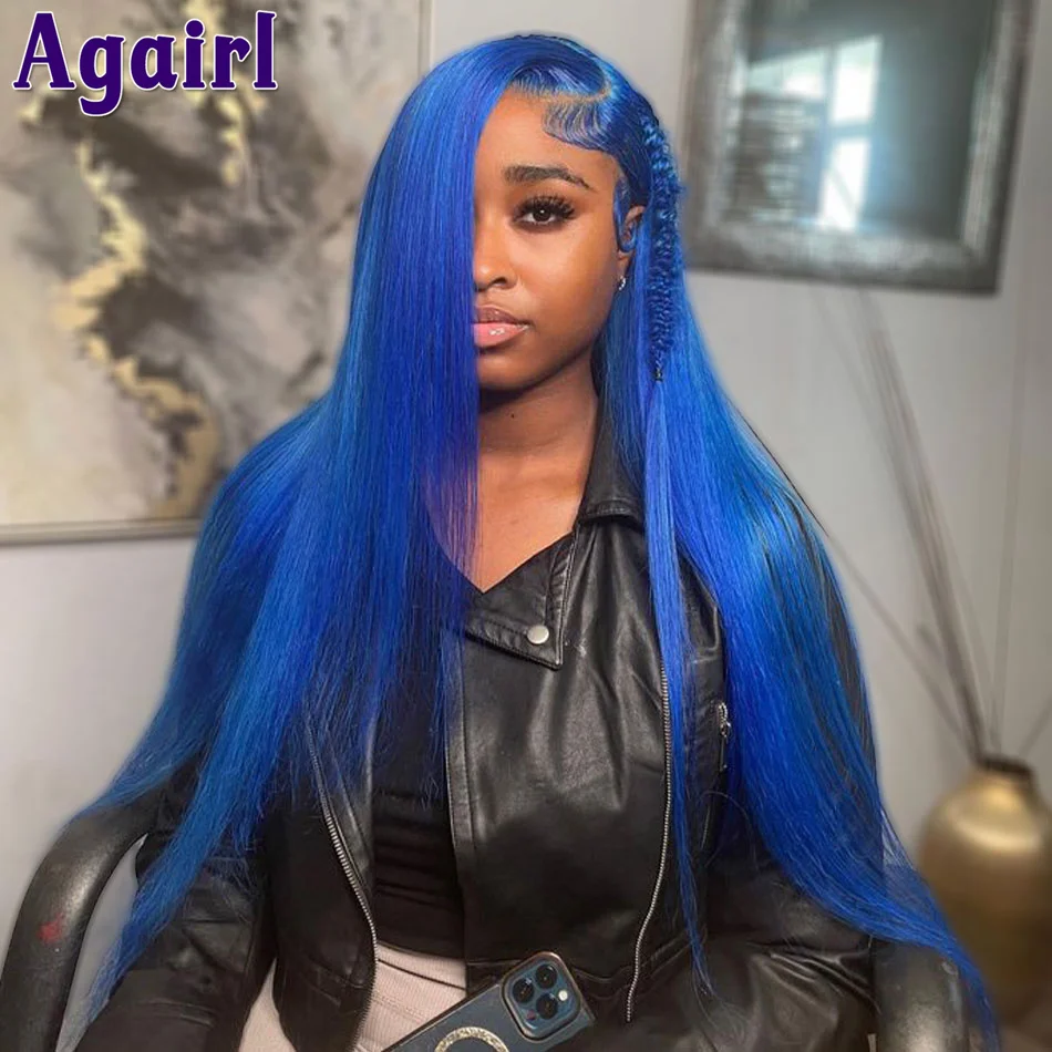 Navy Blue Bone Straight 4x6 Glueless Lace Closure Wig 34 Inch 180% Transparent 13x4 13X6 Lace Frontal Human Hair Wigs PrePlucked