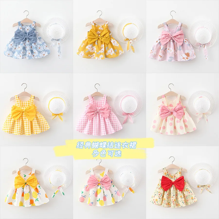 

Лето 2022, платье в Корейском стиле для маленьких девочек, одежда с шапочкой для 2 лет