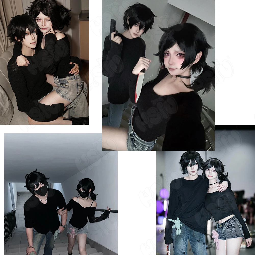 Leyley Косплей Одежда Энди HSIU Черный Топ Серые Джинсы Игра Труна и Костюм Лейли