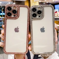 glitter diamond clear silicone case for iphone 13 pro max 12 11 case luxury plating color soft camera transparent phone cover