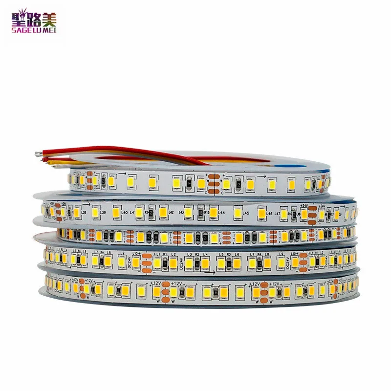 

DC 12V 24V SMD 2835 LED Strip 5m Flexible Tape Strips Lights Ribbon 120/180 leds/M CCT White and Warm White For Home Room Decor