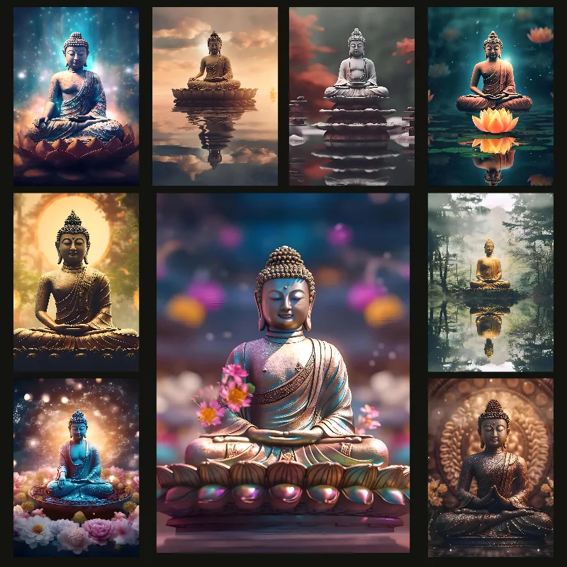 hi_0Vintage Abstract Nature Buddha Poster Wall Art Home Decor Room Digital Painting Living Restaurant Kitchen