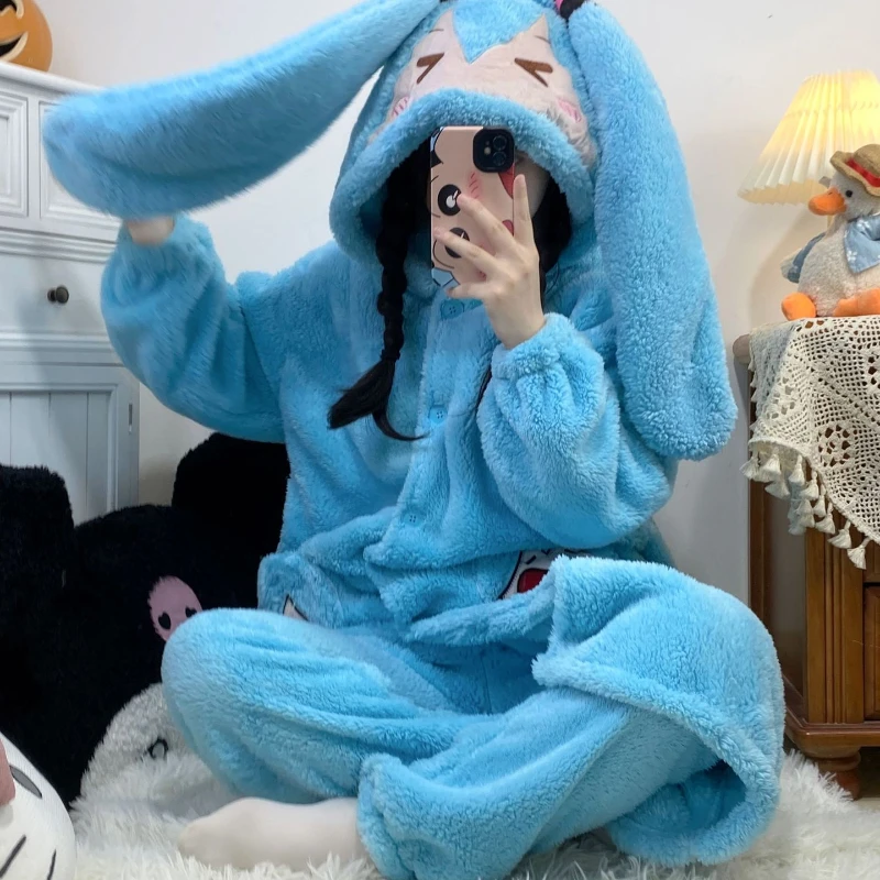 

Anime Kawaii Pajamas Hatsune Miku Winter Plush Thickened Girls Cute Coral Plush Soft Girls Pajamas Homewear Christmas Gifts