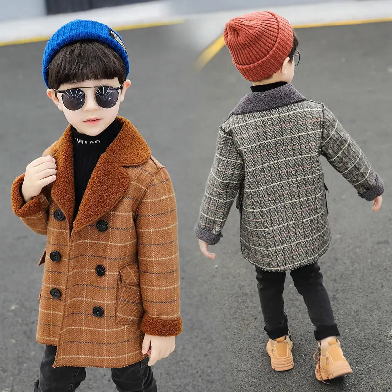 

New Fashion Baby Boys Plaid Woolen Jacket For Winter Kids Wool Blend Coat Toddler Warm Outerwear Children Clothing Age 2 ~ 10Yrs