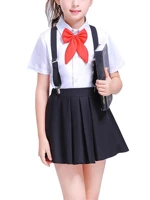 kids girls student school uniform performance clothes set shirt tops suspender pleated skirt classic children choir costumes