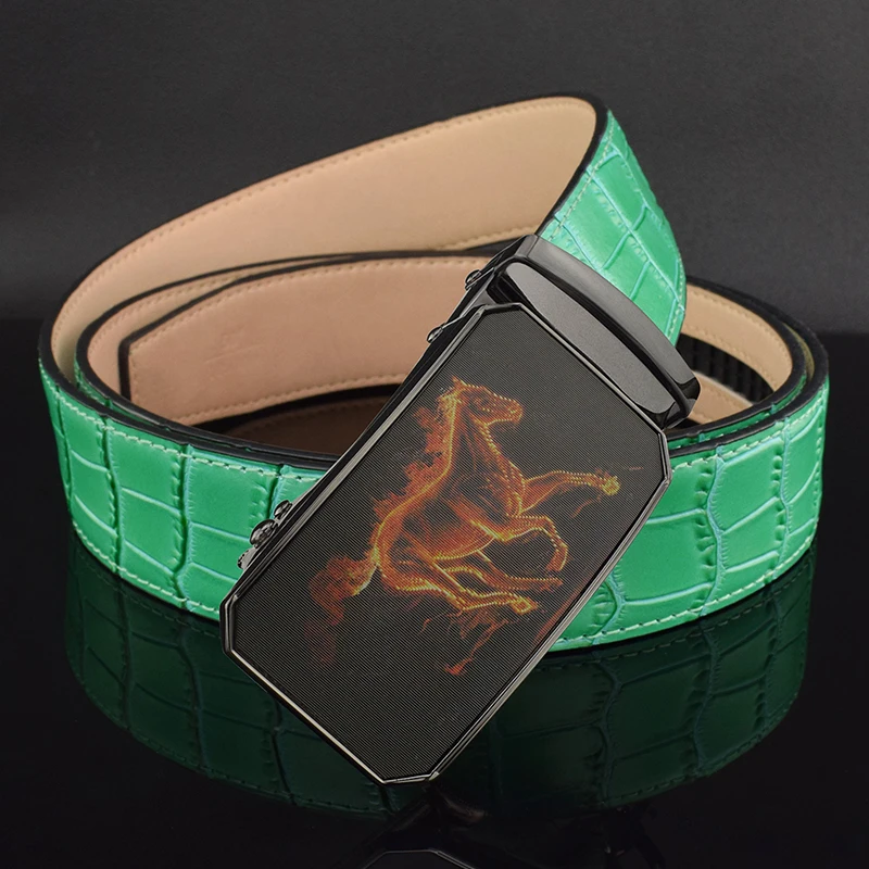 High Quality Horse Green Designer Belts Men Fashion Personality Mens Belts 3.5CM Wide Automatic Waist Strap Cintos Masculinos