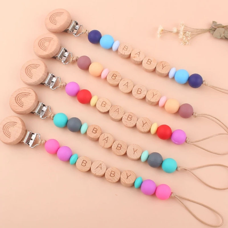 

Детский мультяшный Радужный силиконовый держатель-пустышка из Букового дерева