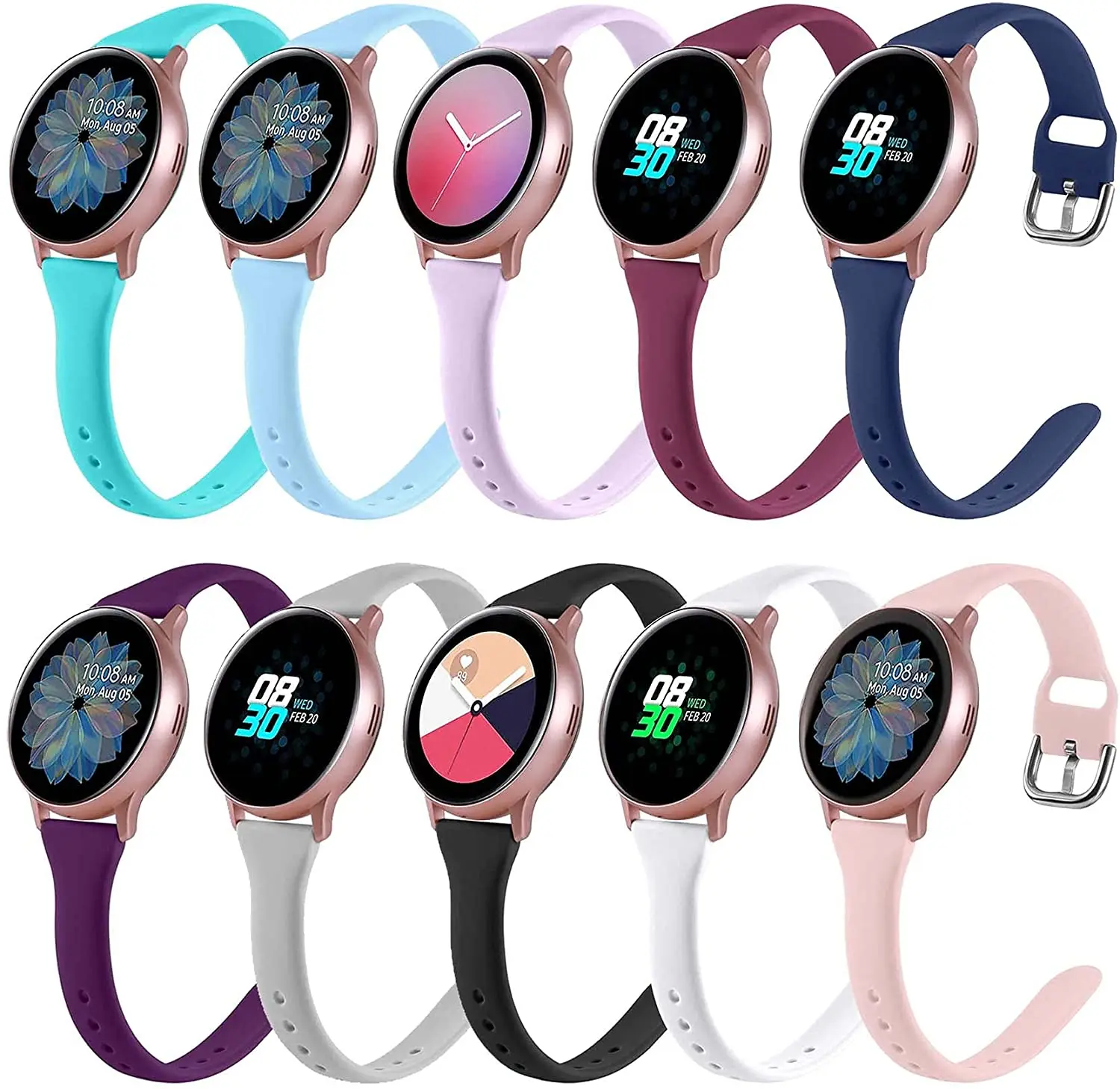 

NEW EnoYoo 10 Pack Slim Bands Compatible with Samsung Galaxy Watch Active 2 40mm 44mm / Galaxy Watch 3 41mm / Galaxy Watch