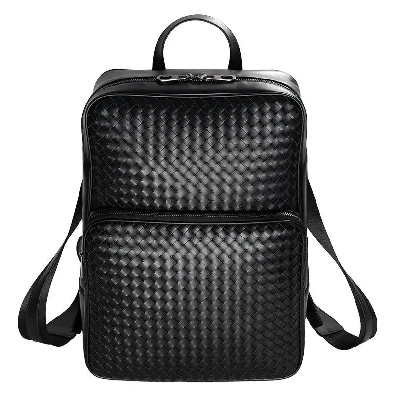 

New Fashion Brand 100% Genuine Leather Men Backpacks Real Natural Leather Student Backpack Boy Luxury Weave Computer Laptop Bag