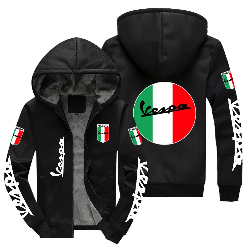 

New Winter Men Vespa Logo Hoodies Fashion High Quality Long Sleeve Jacket Casual Zipper Wool Liner Fleece Sweatshirts Coat