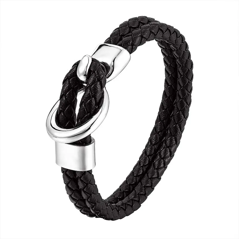 

Trendy Leather Braided Bracelet Alloy Magnetic Clasp Stainless Steel Hook Bracelets Jewelry for Men