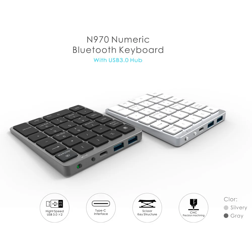 Фото Цифровая клавиатура из алюминиевого сплава, беспроводная Bluetooth-клавиатура, 28 клавиш, одноручная клавиатура, внешняя мини-клавиатура для бухгалтерии №4