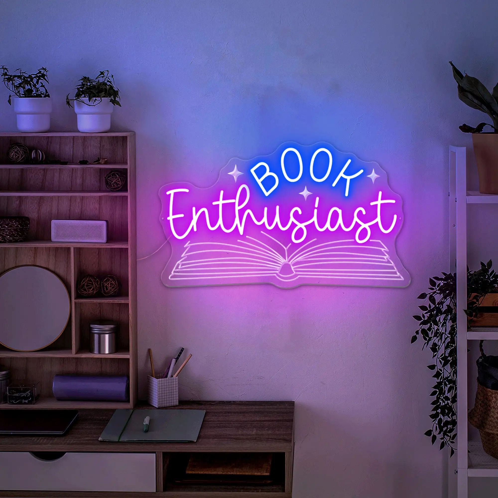 Неоновая вывеска для чтения книги с энтузиастом Настенный декор библиотеки