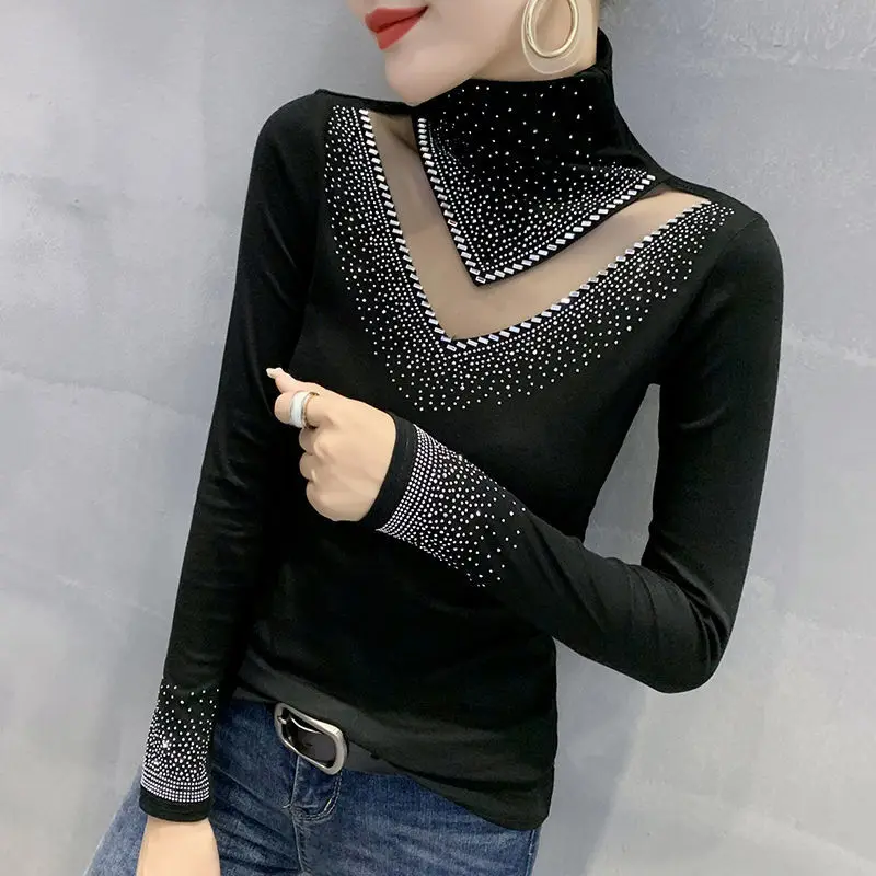 

Woman Turtleneck Lace Bottoming Shirt Female Autumn New Fleece Thickened Warm Long-sleeved T-shirt Top Lady All-match Shirt G222