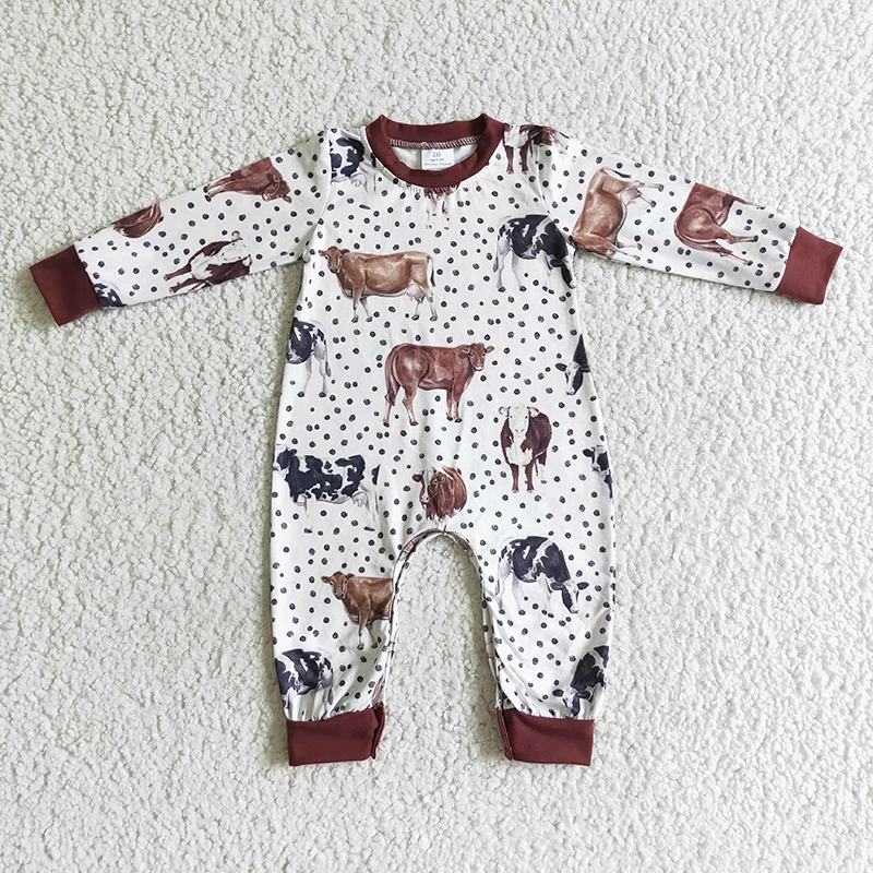 Baby Boy Western Cow Dots Romper Summer Long Sleeve Bull Bodysuit Clothing Snap Botton Jumpsuit Kids Toddler One-piece Clothes