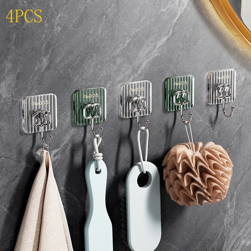

4PCS/BOX Adhesive Hooks Acrylic Key Hanger Wall Sticker Kitchen Towel Bathroom Organizers Storage Without Drilling Space-saving