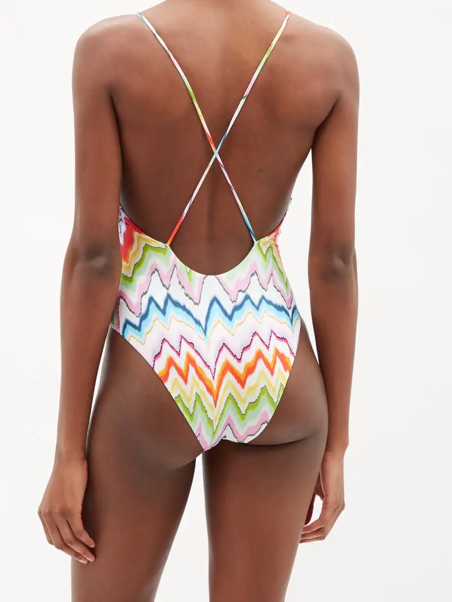 Retro Striped Print Sling Bikini Sexy Deep V Neck Cross Strap Backless Beachwear Seamless Holiday Beach Dress Swimwear Women