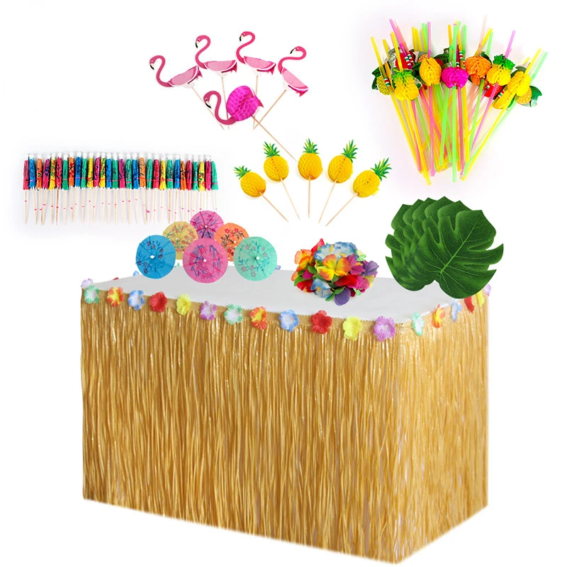 

Luau травяная настольная юбка, соломенная черепаха, листья, Гавайский тики, искусственная трава, тропические Гавайские украшения для вечерин...