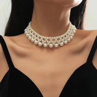fashion handmade beaded white simulated pearl chokers necklaces for women ol style trendy statement collier de perles vintage