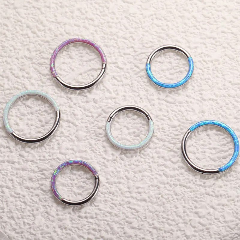 G23 Titanium Septum Pierced Nose Ring Opal Hinge Segment Clicker Ear Cartilage Earring Spiral Lip Pierced Anodized Body Jewelry