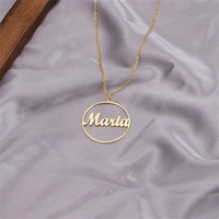 custom name necklace women personalized round hollow letter pendant stainless steel jewelry gift collar con nombre personalizado
