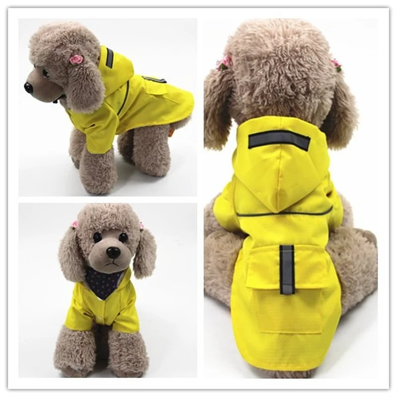 

Pet Dog Hooded Raincoat With Pockets Reflective Two-legged Waterproof Coat Double-layered Hooded Jacket Puppy Dogs Clothing