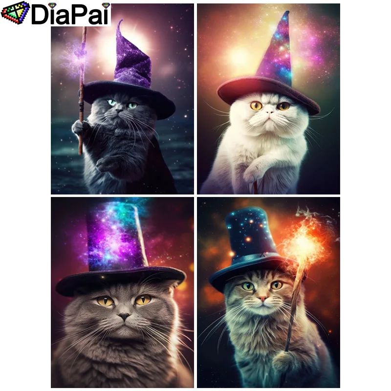

Алмазная 5D картина DIAPAI, полная вышивка, алмазная вышивка «животное, кот», картина из искусственных бриллиантов, домашний декор ручной работы
