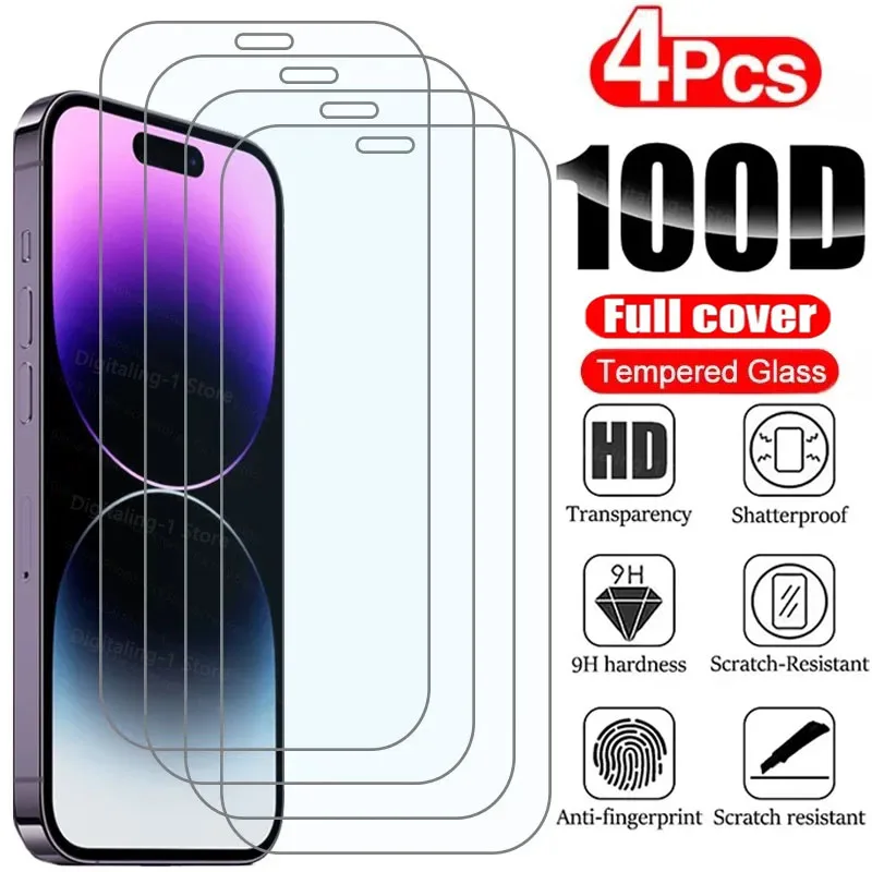 

4PCS Tempered Glass for iPhone 13 12 11 Pro Max Mini Screen Protector for iPhone 14 Pro 7 8 6 6S Plus SE 2020 X XR Xs Max Glass