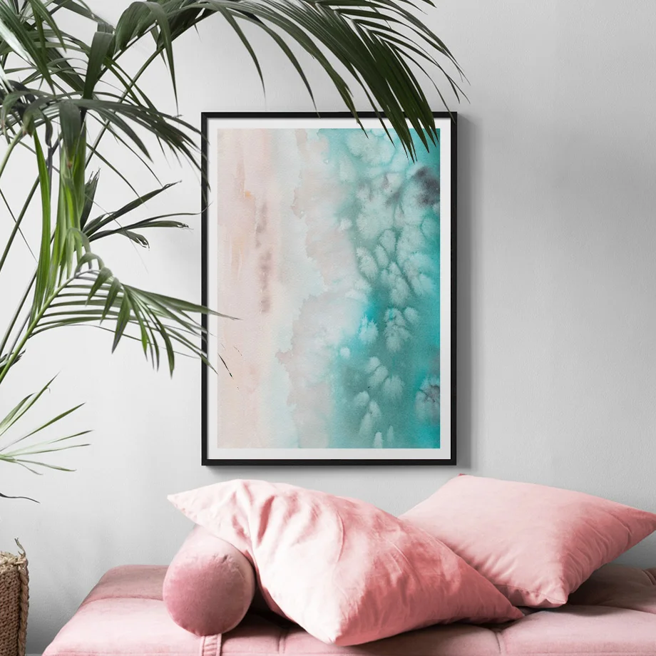 Абстрактные пляжные волны облачные облака пейзаж скандинавские плакаты и печать