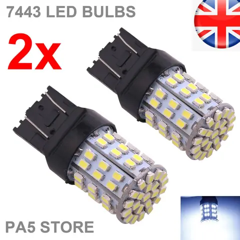 2 светодиодных лампы T20 7443 64-SMD БЕЛЫЕ W21/5W ФОНАРИ ДЛЯ ТОРМОЗНОГО ЗАДНЯЯ 6000K 12 В