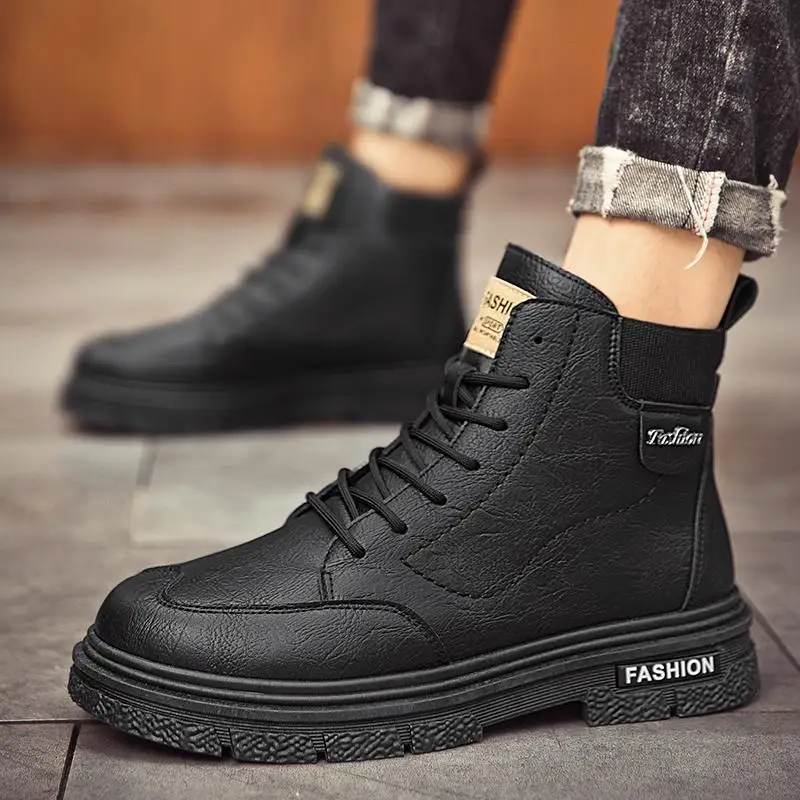 

High-Top Men's Autumn Black British Workwear Leather Boots Men's High-Grade Versatile Side Zipper Knight Motor