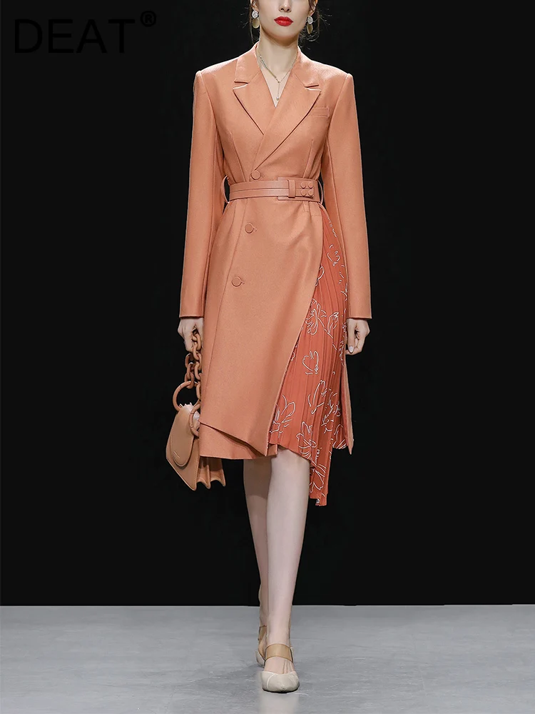 

Женское платье с длинным рукавом [DEAT], Белое Облегающее Платье с асимметричным подолом, со складками, 13DB804, весна 2023