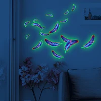 colorful feather luminous wall stickers on bedroom room decoration self adhesive wholesale wallpaper