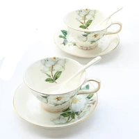 200ml fine bone china tea cup set with saucer camellia design tasse a cafe ceramic cup espresso coffee cup and tray spoon