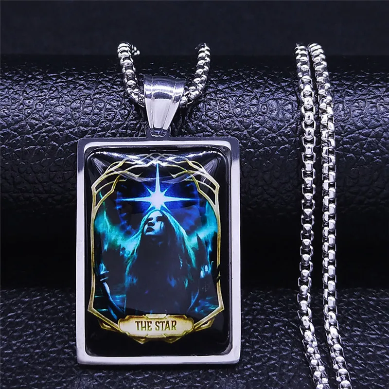 

Tarot Small Ice Cream Obsidian the Star Necklace Stainless Steel Glass Silver Color Men/Women Necklaces Jewelry collier NXS06