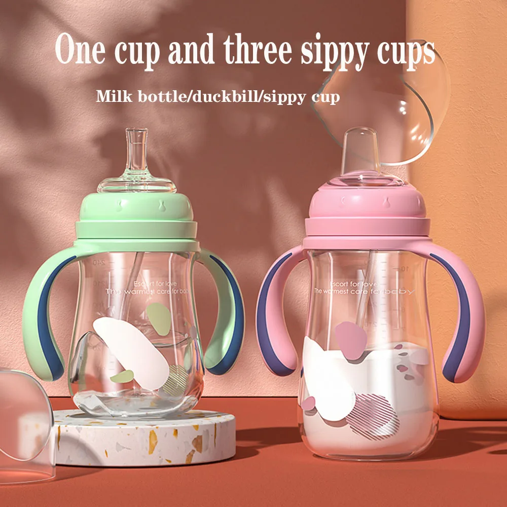 

240/300ml Baby Bottle with Grip Infant Wide-Caliber Baby Feeding Bottles Silicone Nipple Milk Water Drinking Bottles for Kid
