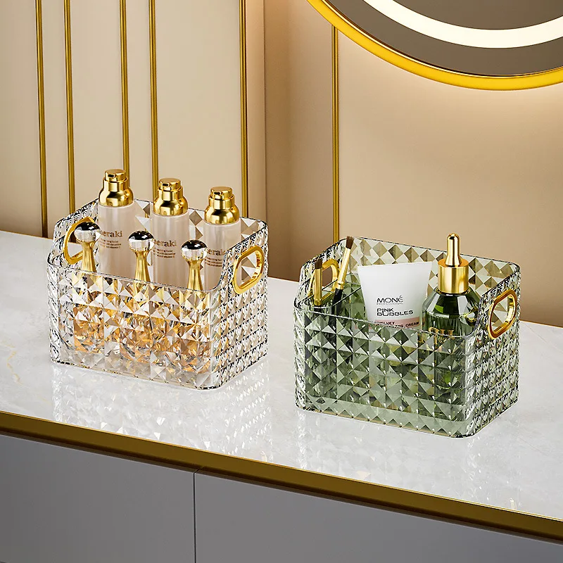 

Bathroom Storage Box Rectangular Desktop Cosmetics Storage Basket Handle Stackable Makeup Organizers Rack Lipsticks Container