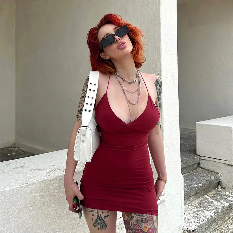 SKMY INS стиль Сексуальная Пряная девушка однотонный V-образный вырез красивый