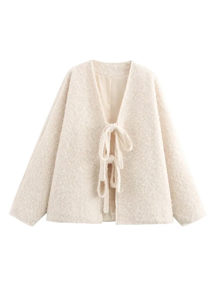 TRAF Элегантные женские свободные однотонные пальто на шнуровке Модная