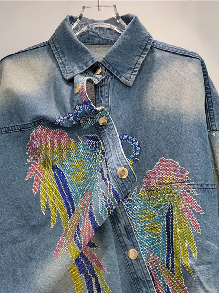 Женские джинсовые рубашки DEAT цветная блузка с длинными рукавами и стразами